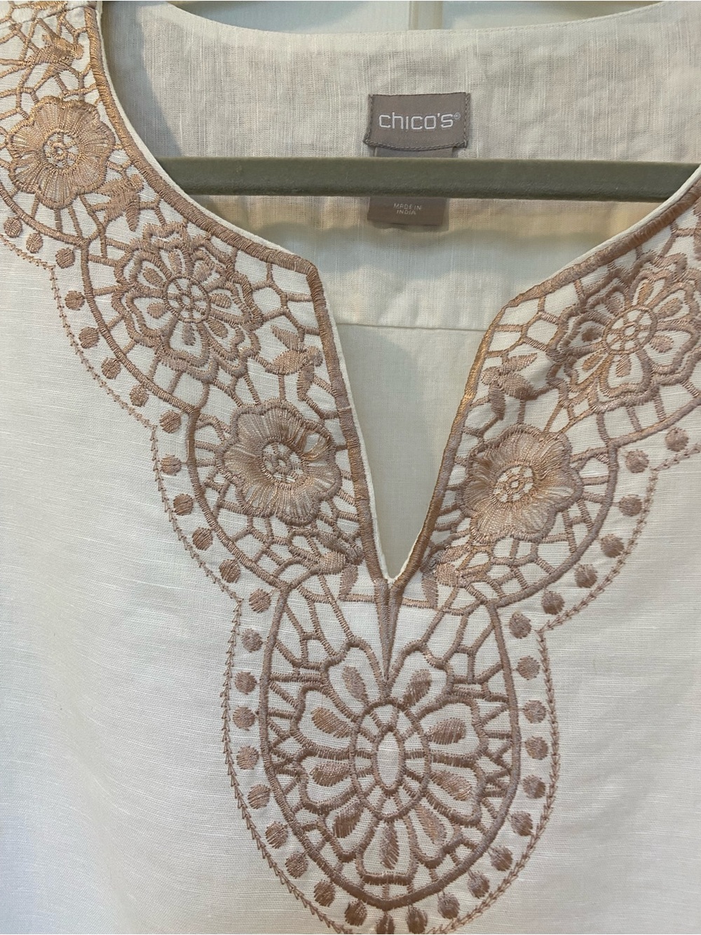 Chico's Ivory Tunic with Tan Embroidered Accents - Picture 2 of 7